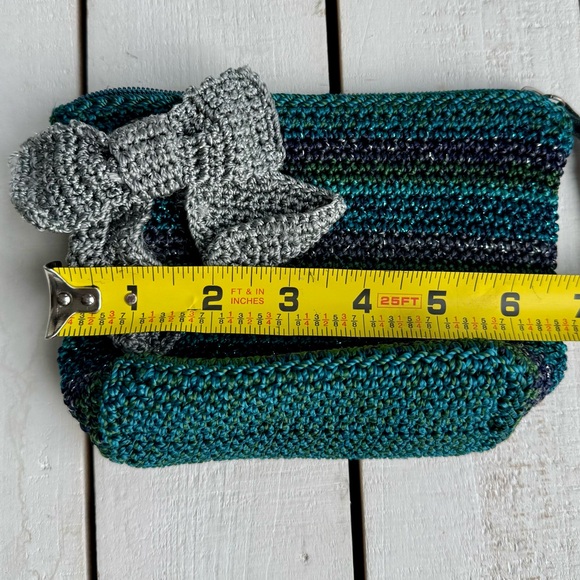 The Sak Teal & Navy Crochet Clutch with Silver Bow - Picture 5 of 6